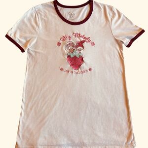 Sanrio Light Pink and Burgundy My Melody Short Sleeve Piano Ringer T-Shirt Med